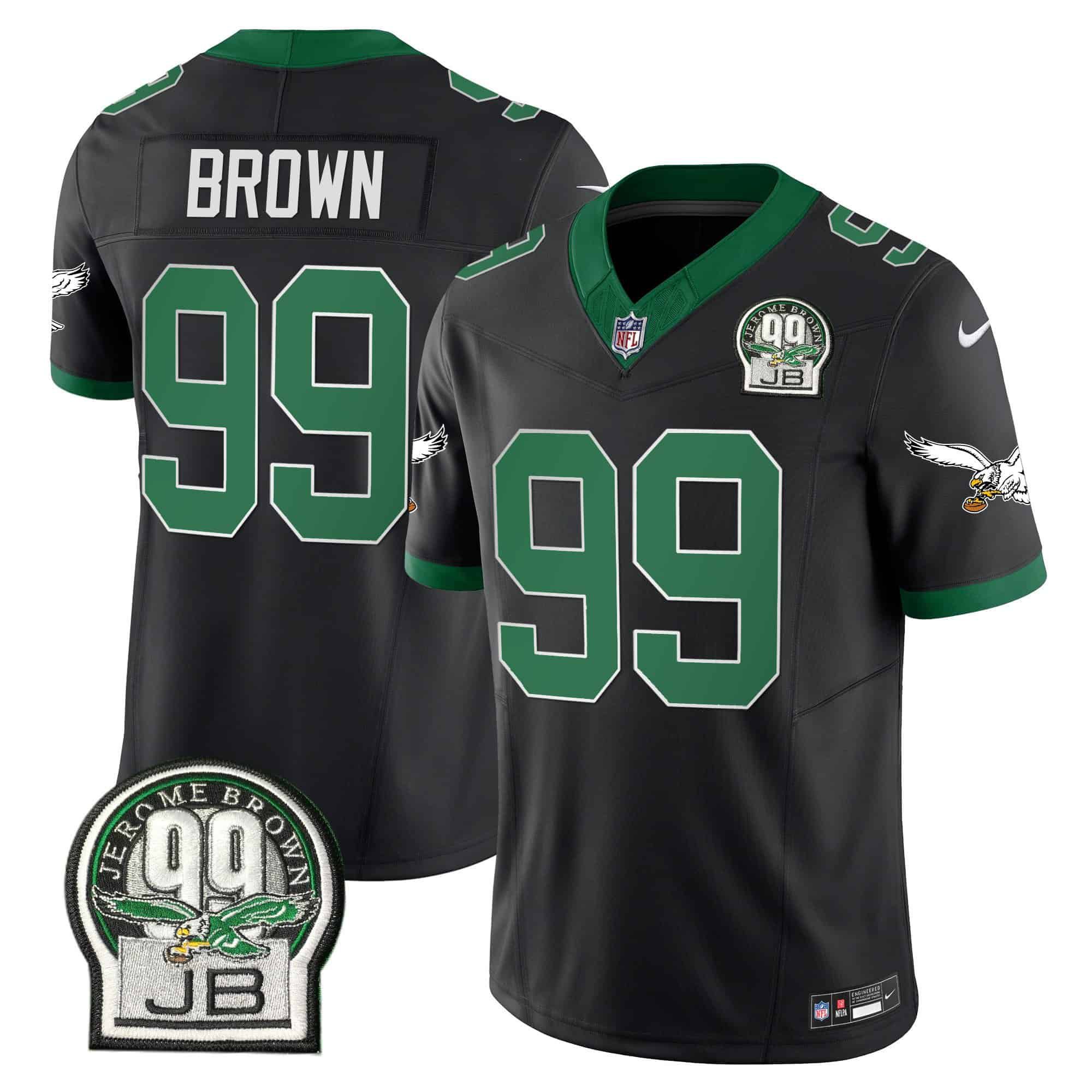 Men Philadelphia Eagles #99 Brown Black 2024 Nike Jerome Brown Patch Alternate Limited NFL Jersey style 1